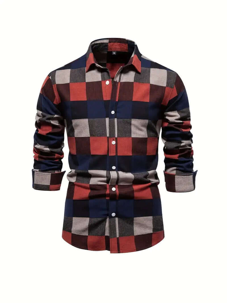 John color block long sleeve button down shirt for men-DESTINY