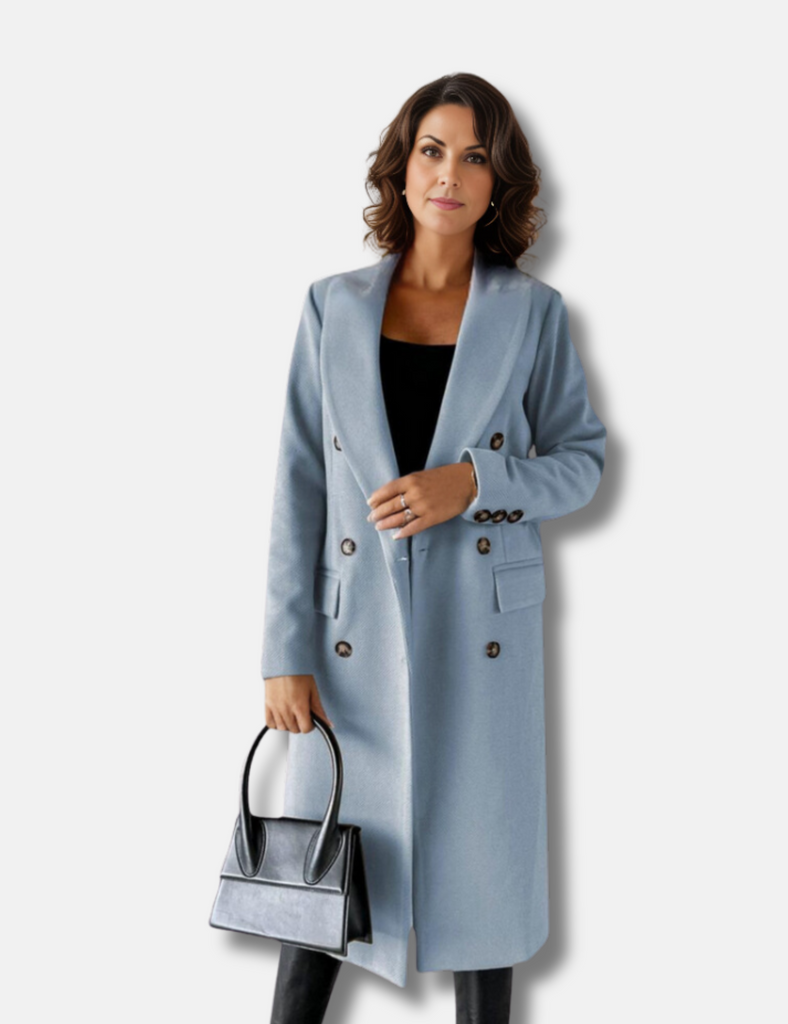 Long double-breasted jacket in a wool-like-likelen look for women - Sophisticated look for any occasion-DESTINY