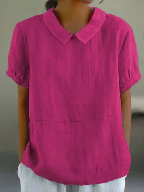 Classic Cotton and Linen Solid Color Top-DESTINY