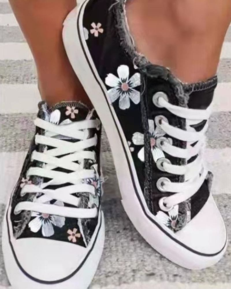 Denim sneaker with flowers-DESTINY
