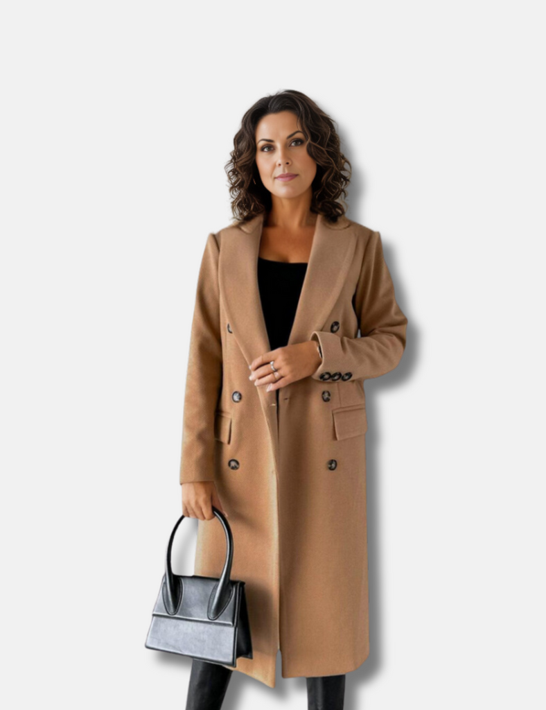 Long double-breasted jacket in a wool-like-likelen look for women - Sophisticated look for any occasion-DESTINY