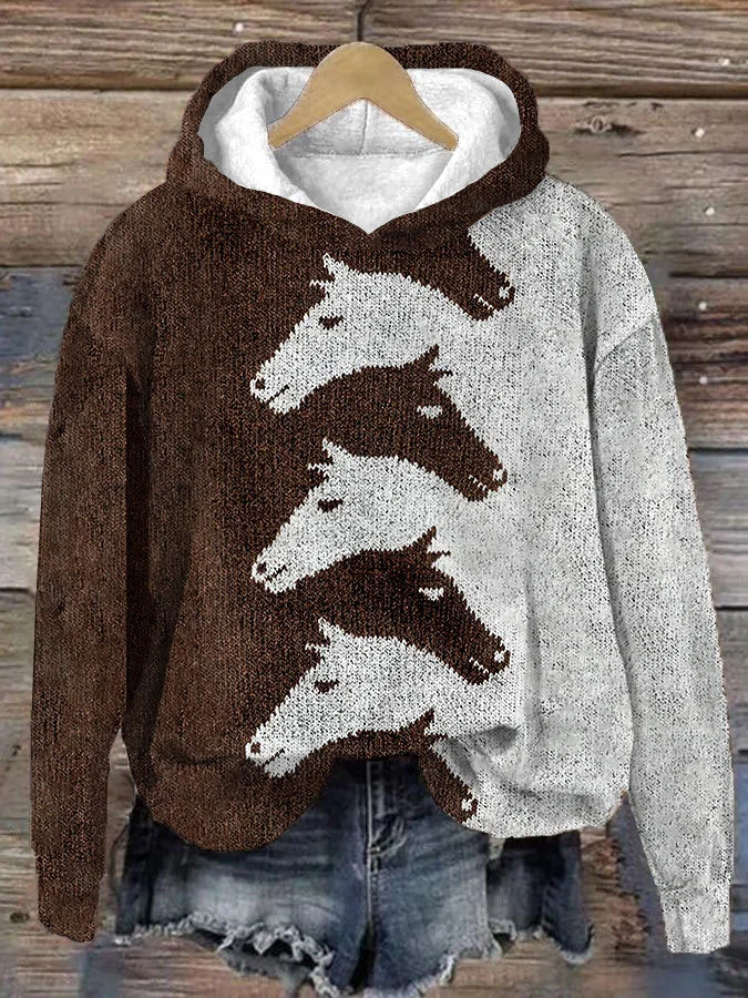 Horse knit art print hoodie-DESTINY