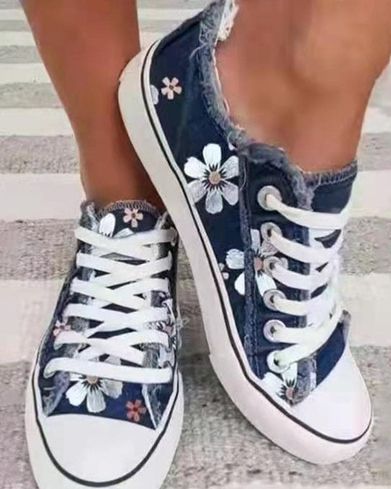 Denim sneaker with flowers-DESTINY