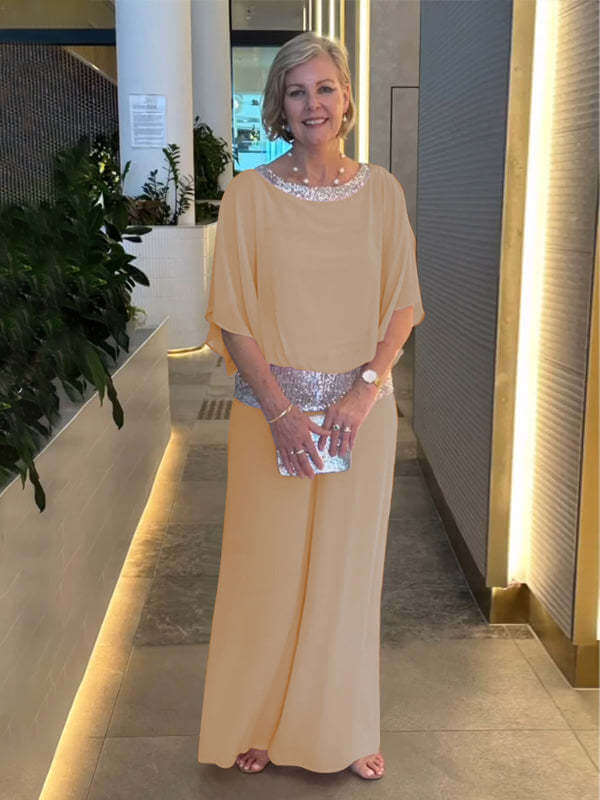 Elegant two-piece set with sequins and colourful blocks-DESTINY