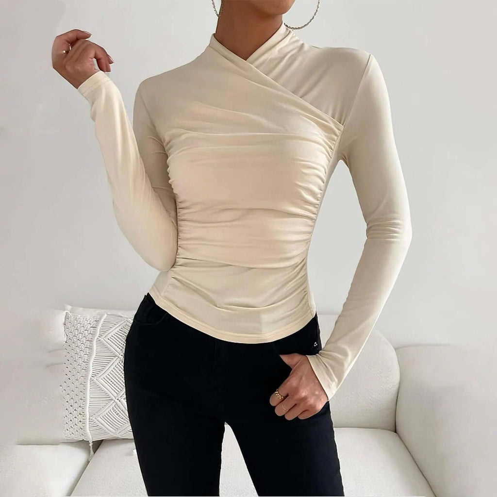Elegant Ruched Wrap Tight Long Sleeve for Women-DESTINY