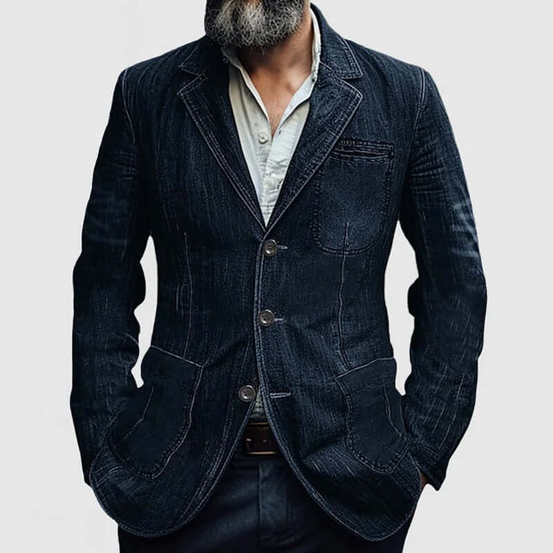 Men's Casual Lapel Denim Single Breasted Blazer-DESTINY
