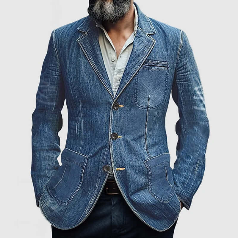 Men's Casual Lapel Denim Single Breasted Blazer-DESTINY