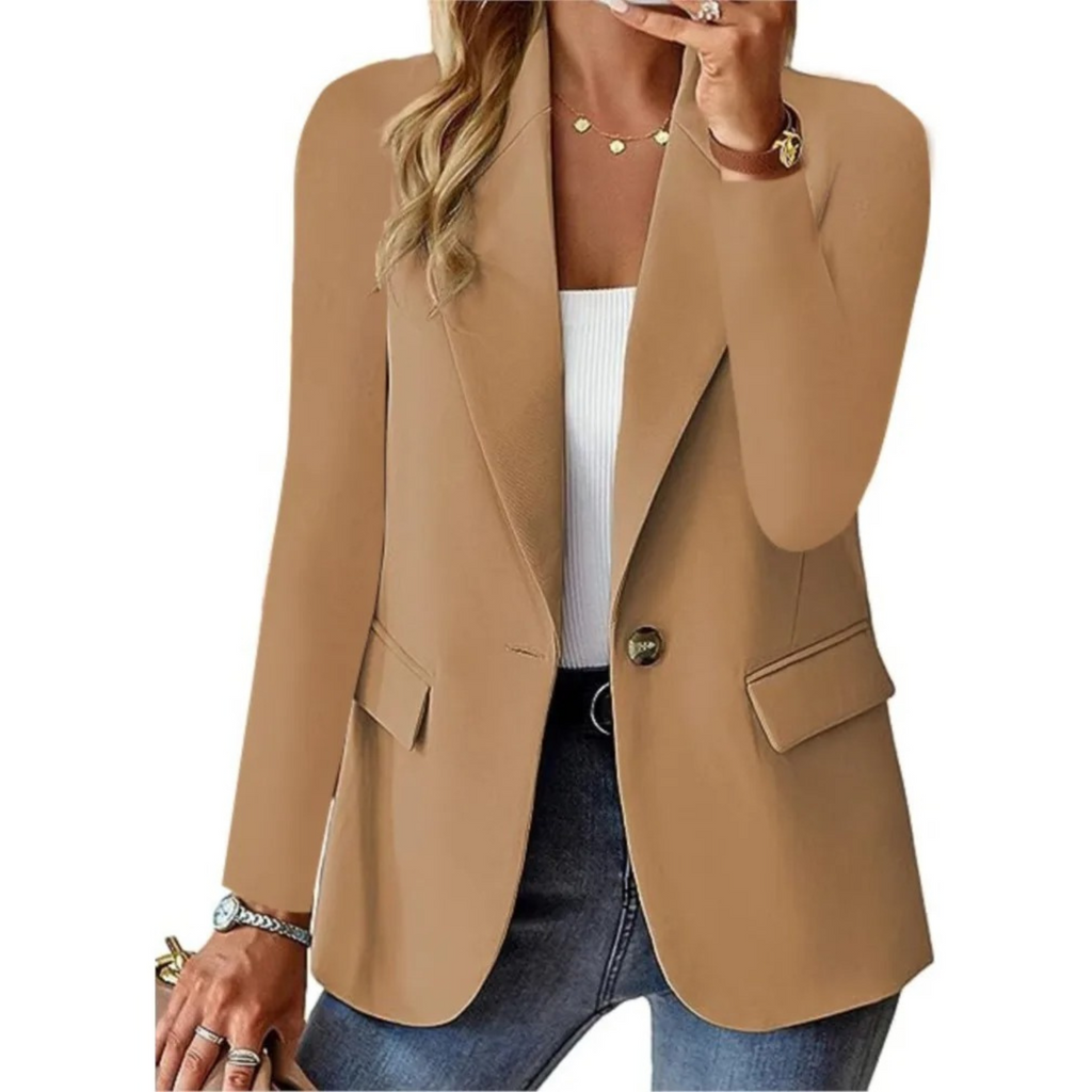 Casual solid ladies' blazer with long sleeves and narrow pocket buckle - Ideal for layering-DESTINY