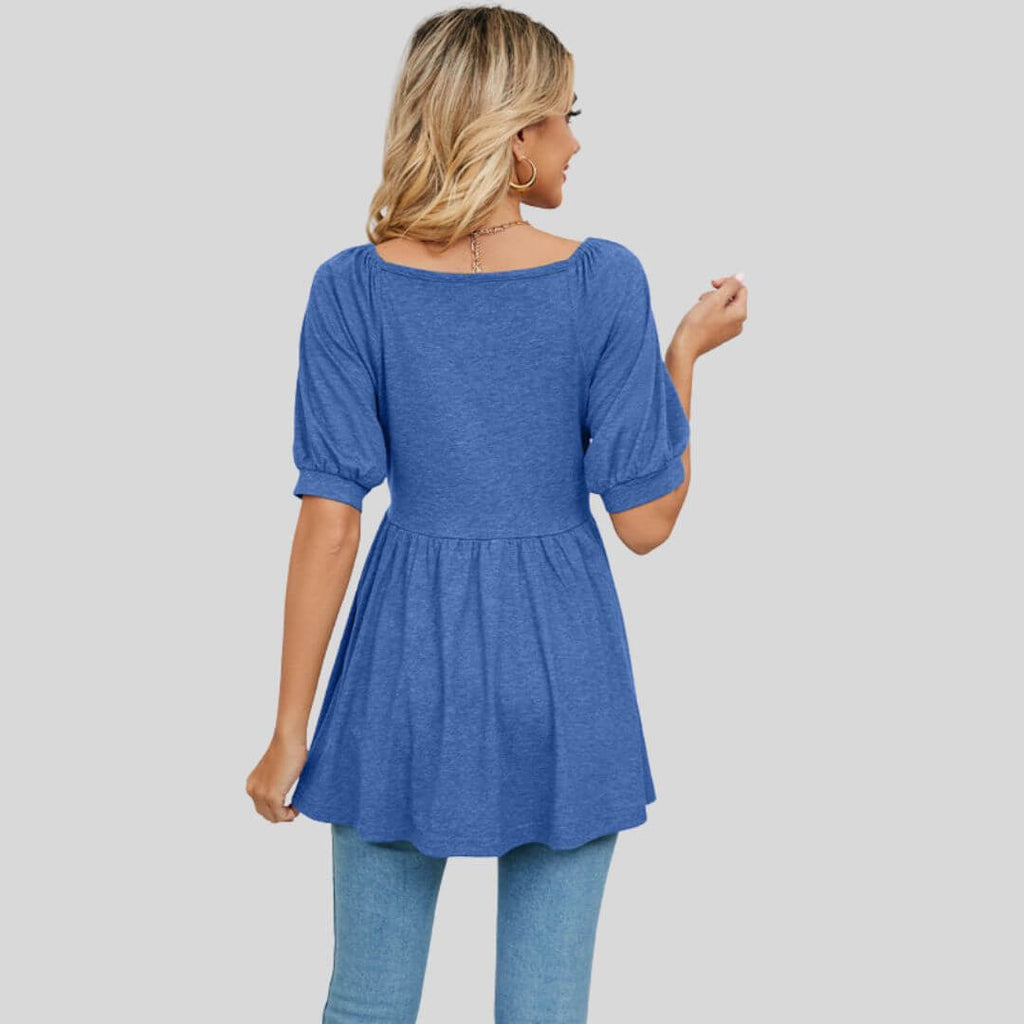 Elise - Wide flared peplum top with V-neckline-DESTINY