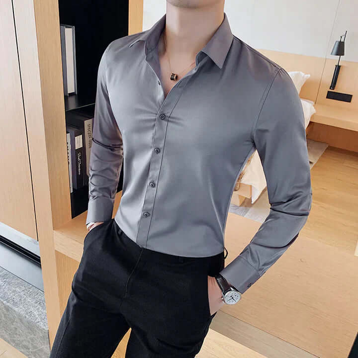 Elegant men's business shirt with a slim fit and square collar-DESTINY