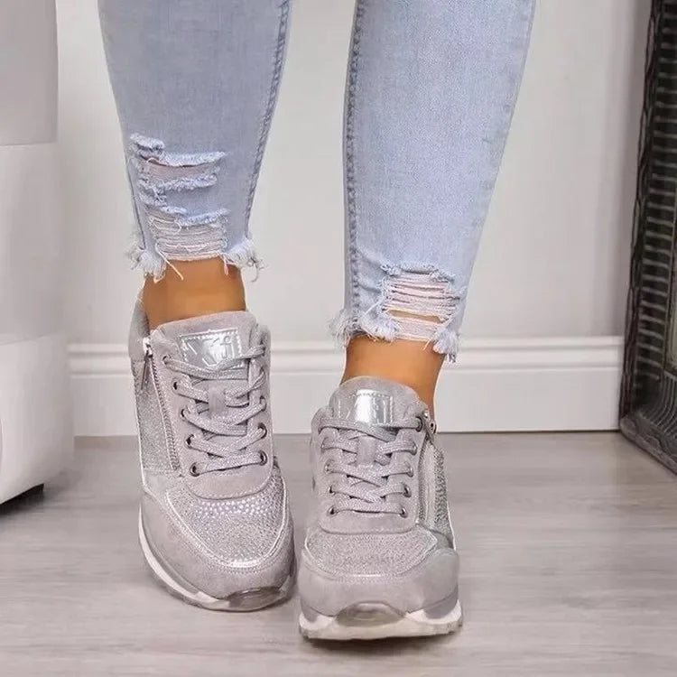 Trendy sequin wedge sneakers for women-DESTINY