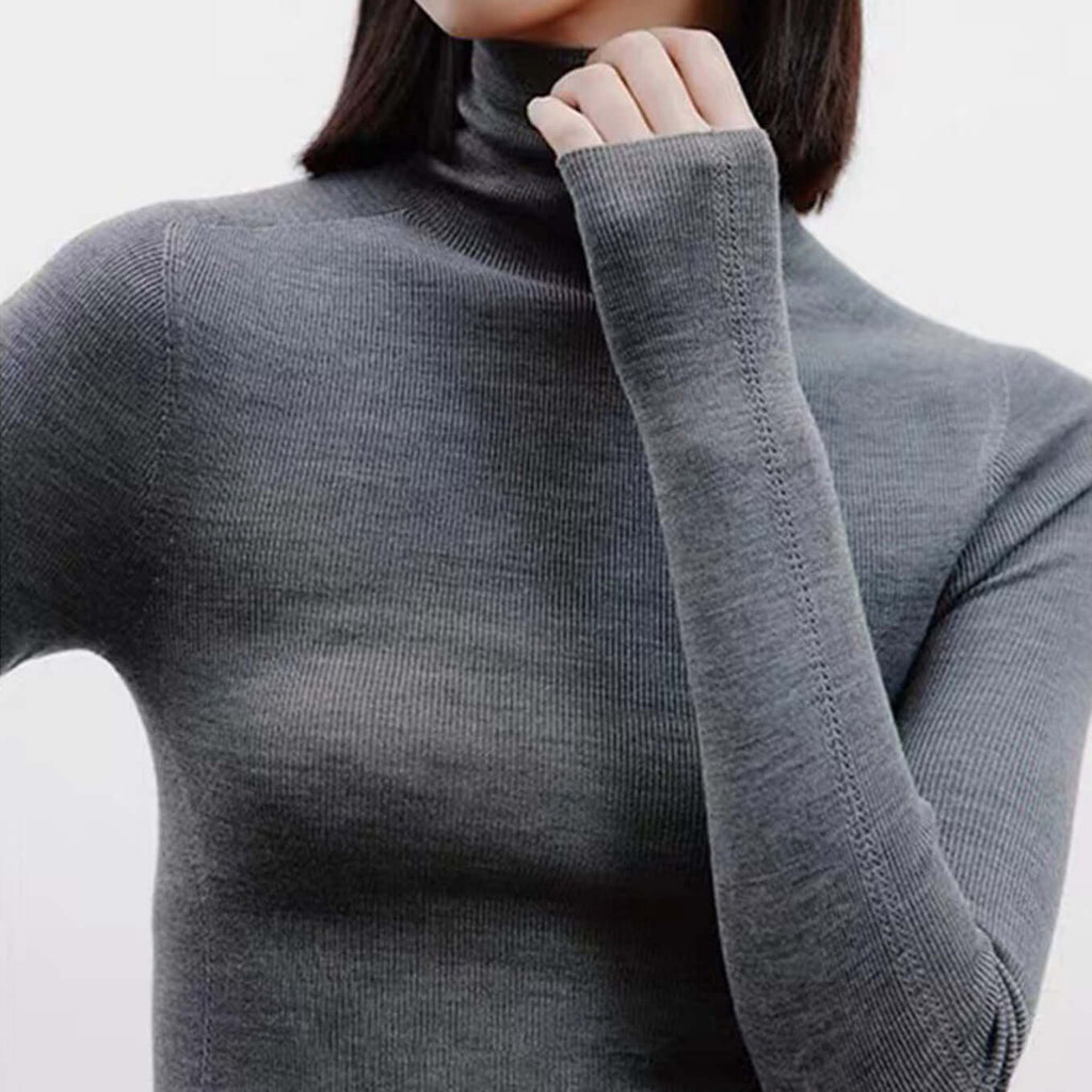 Plain-coloured long-sleeved knitted top with high neckline-DESTINY