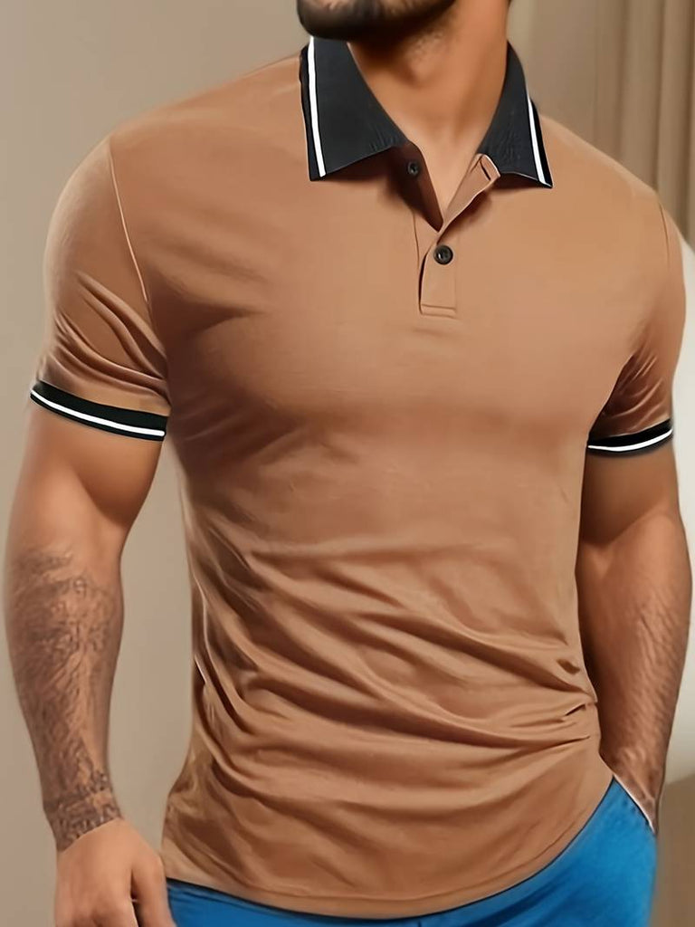 Caleb trendy color block short sleeve shirt with button fastening and lapels-DESTINY