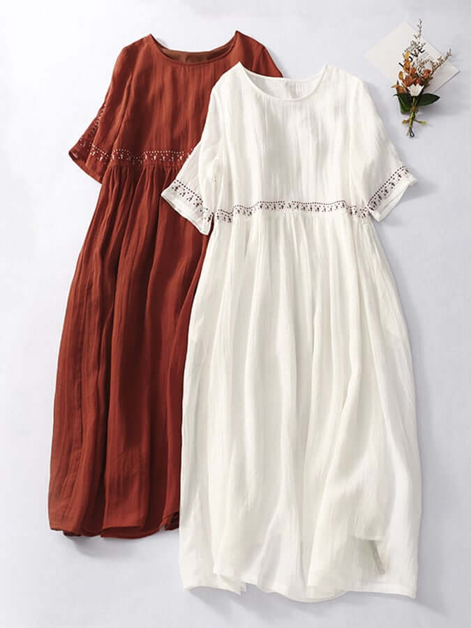 Cotton And Linen Embroidered Loose Dress-DESTINY