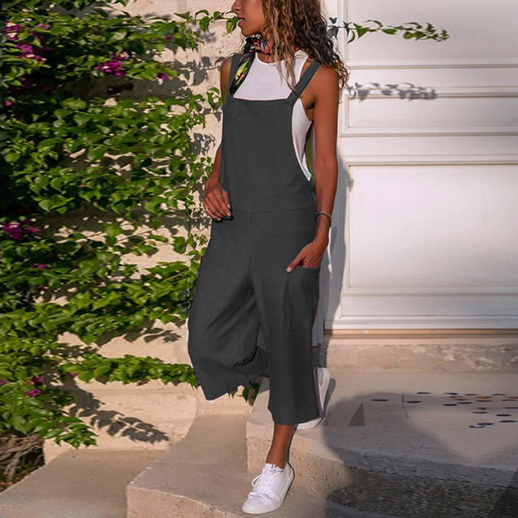 Cotton Linen Casual Loose Suspender Jumpsuit-DESTINY