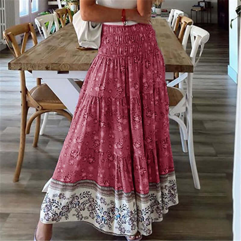 Clothing Printed skirt Casual skirt with high waist Long skirt-DESTINY