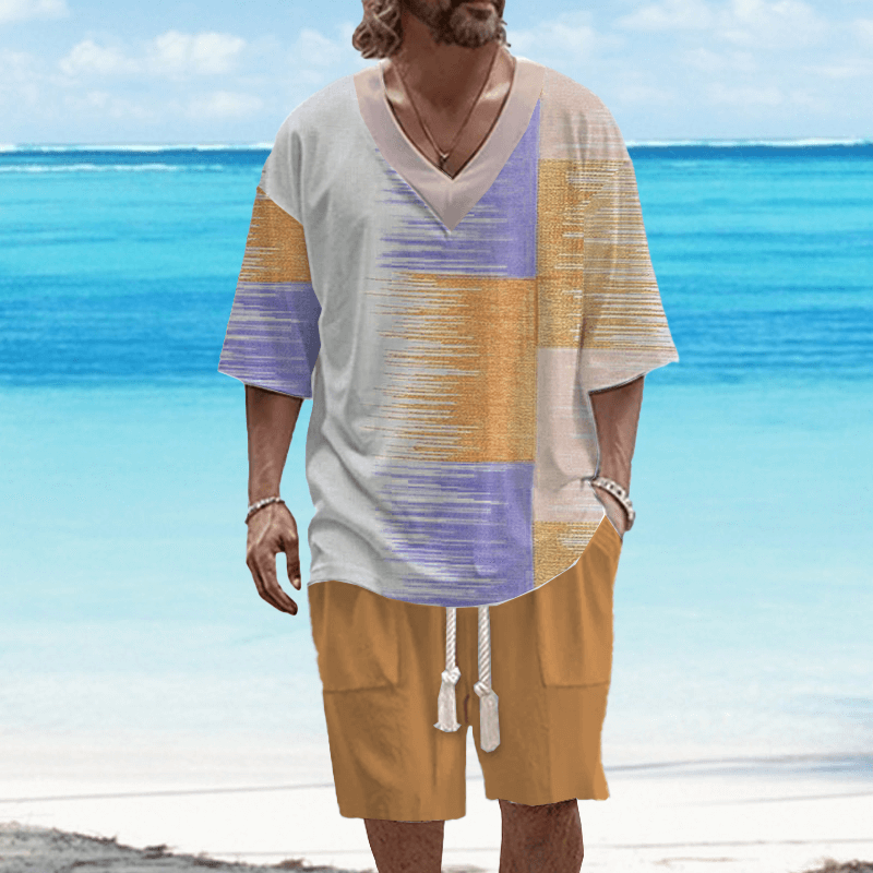 Men's Art Casual Printed Short Sleeve Set 83487397L-DESTINY