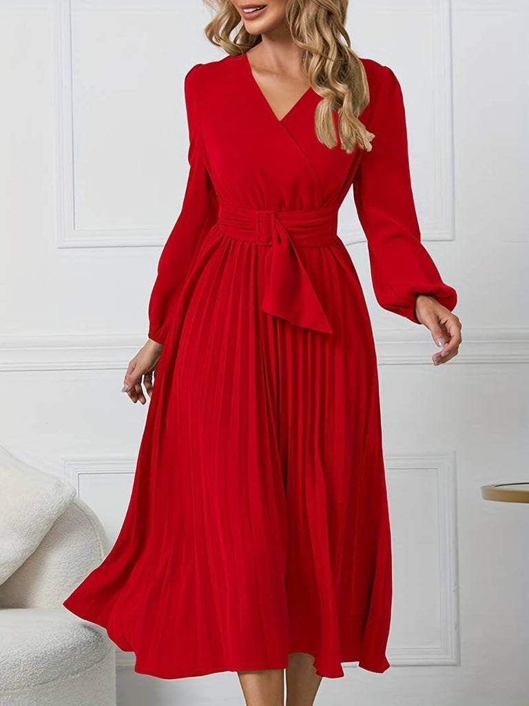 Ethereal - Pleated midi dress with belt-DESTINY