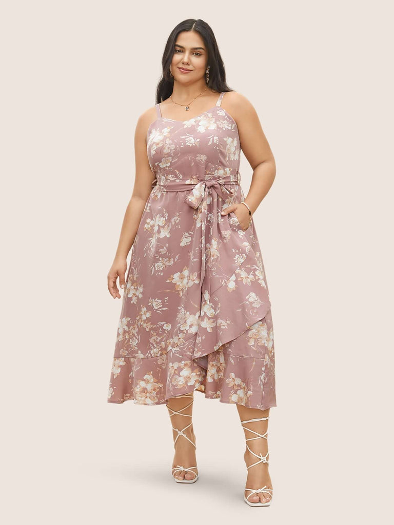 Floral Pocket Elastic Waist Adjustable Straps Dress-DESTINY