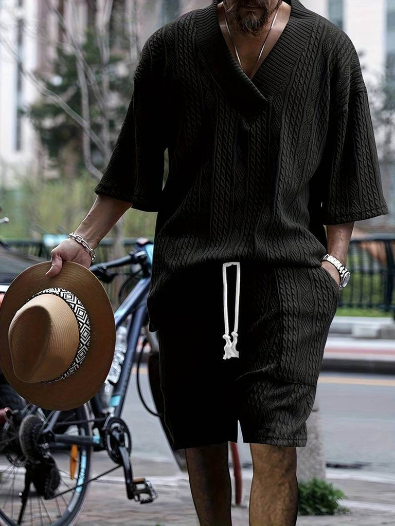 Andrew – set consisting of a comfortable V-neck knitted top and matching shorts-DESTINY