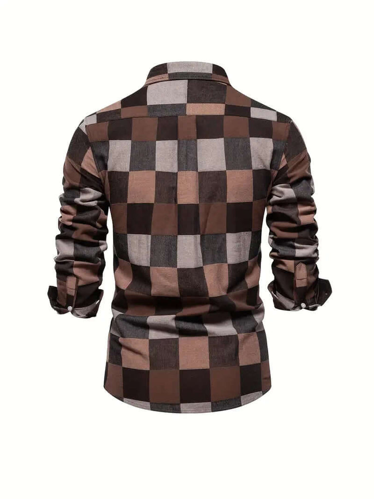 John color block long sleeve button down shirt for men-DESTINY