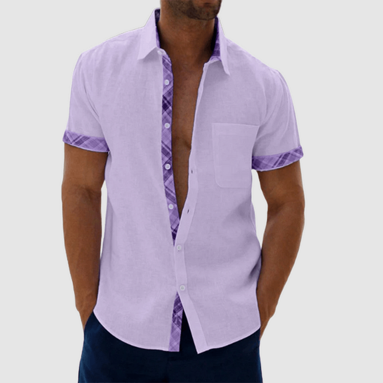 Finn - Summery linen-like shirt with checked collar and button placket-DESTINY
