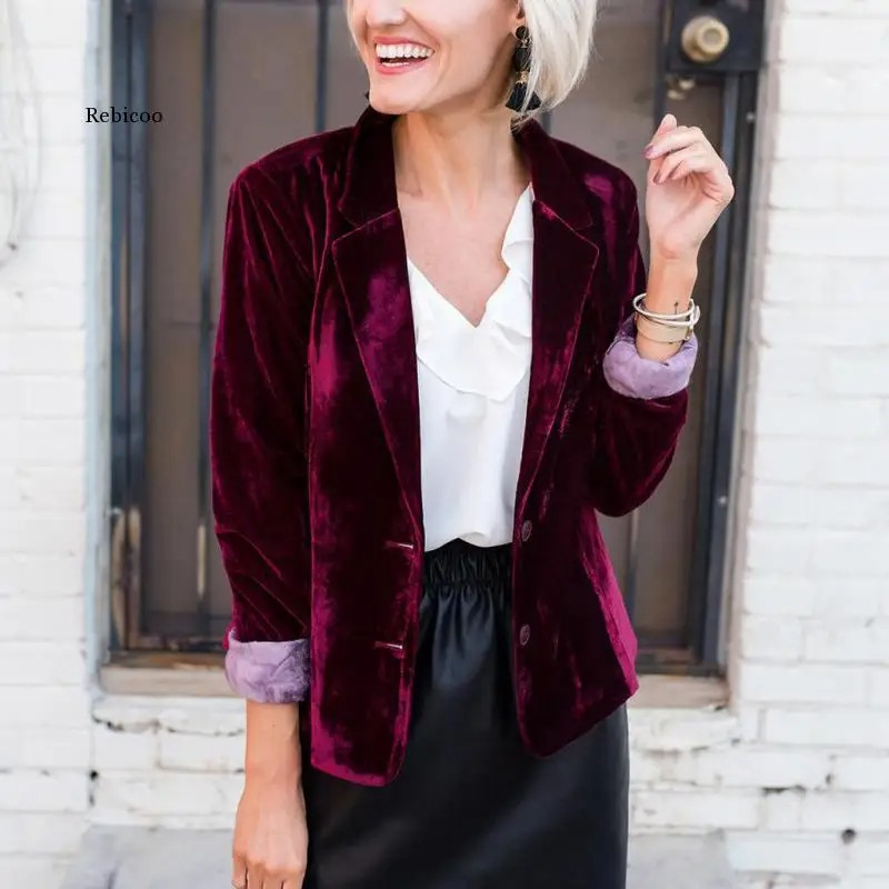 Long-sleeved velvet blazer for women - Trendy fashion for any season - Sophisticated look for any occasion-DESTINY