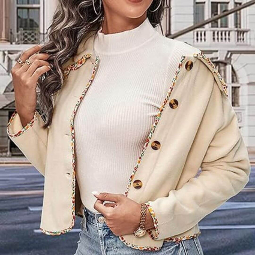 Rena - Button jacket with tweed trim and pearl details-DESTINY