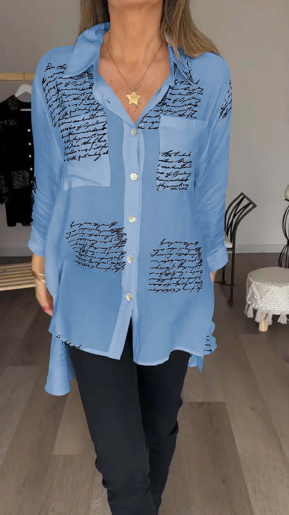 Agnes - Lapel shirt with letter print-DESTINY