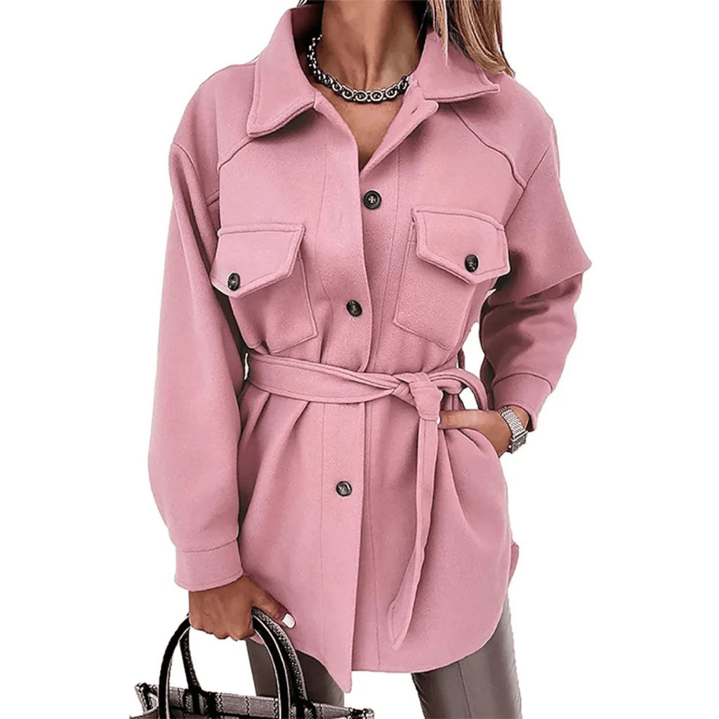 Blue Turned Collar With Button Fleece Long Summer Jacket-DESTINY