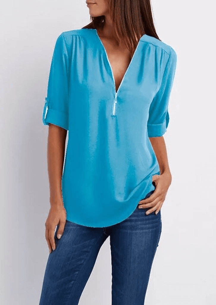TINA - Blouse with V-neck and zip fastening-DESTINY