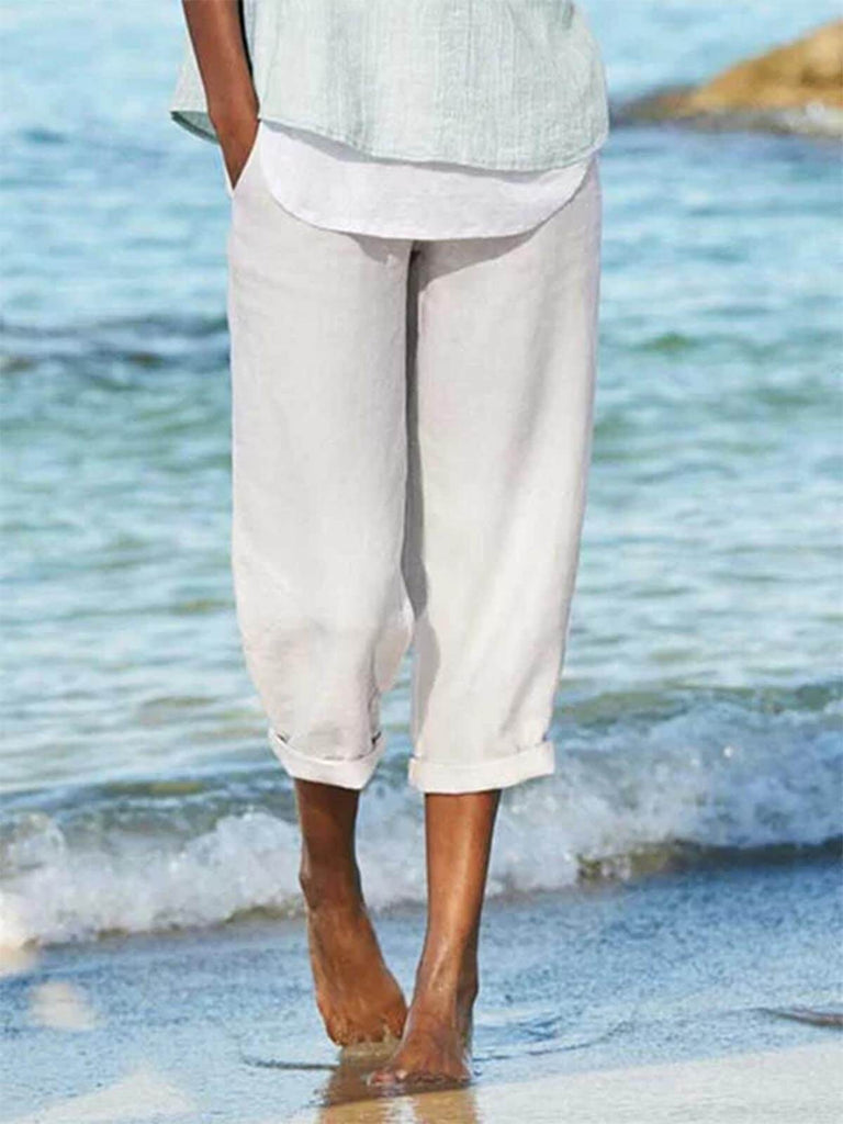 Summer Linen Casual Solid Pants-DESTINY
