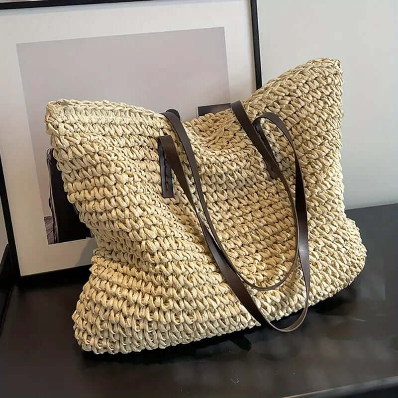 Tara - Woven carrier bag with leather straps-DESTINY