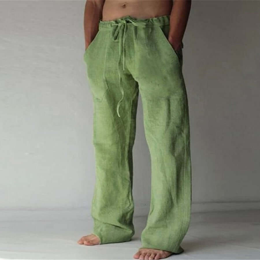 Anton - Leisure trousers made of linen, single-coloured, for men-DESTINY