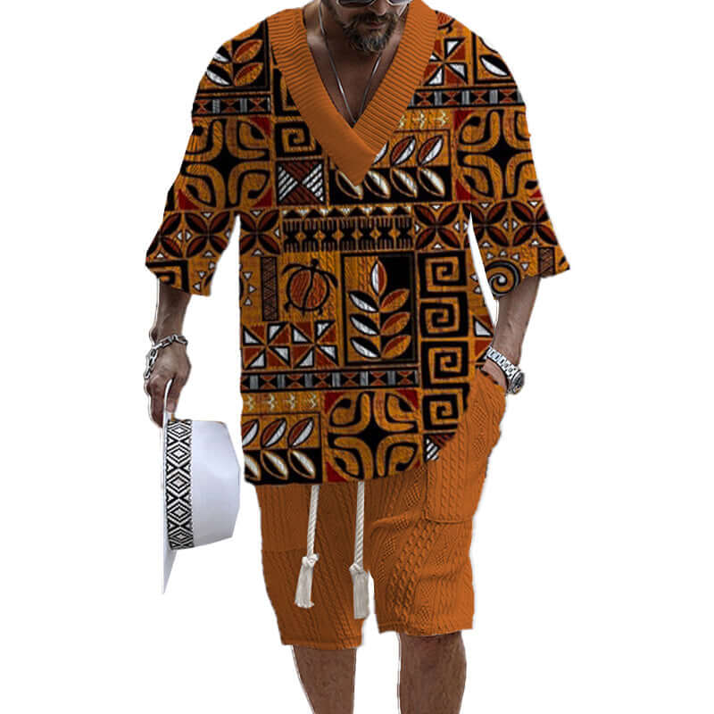 Men's Printed Short Sleeve Shorts Textured Set 77237267YY-DESTINY