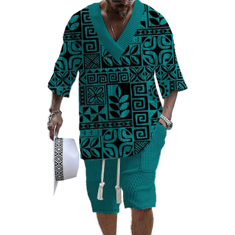 Men's Printed Short Sleeve Shorts Textured Set 77237267YY-DESTINY