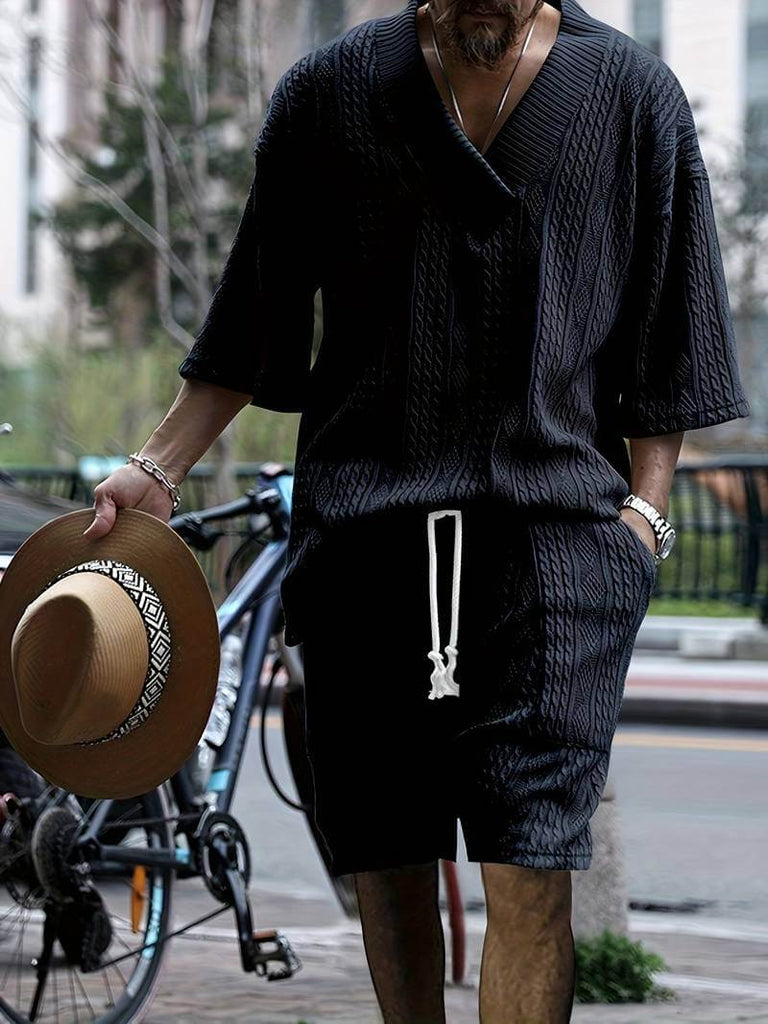 Andrew – set consisting of a comfortable V-neck knitted top and matching shorts-DESTINY