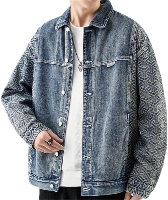 Elliott - Denim jacket with patterned sleeves-DESTINY