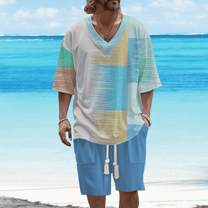 Men's Art Casual Printed Short Sleeve Set 83487397L-DESTINY