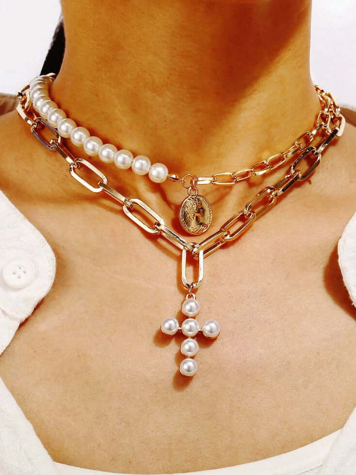 Cross Pearl Necklace-DESTINY