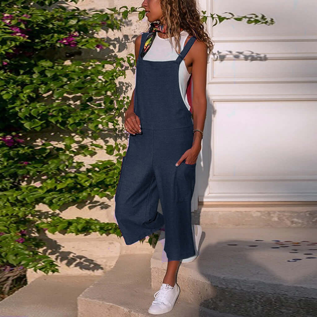 Cotton Linen Casual Loose Suspender Jumpsuit-DESTINY