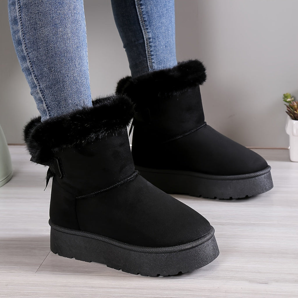 Stylish, thermo-lined plush boots with bow knot-DESTINY