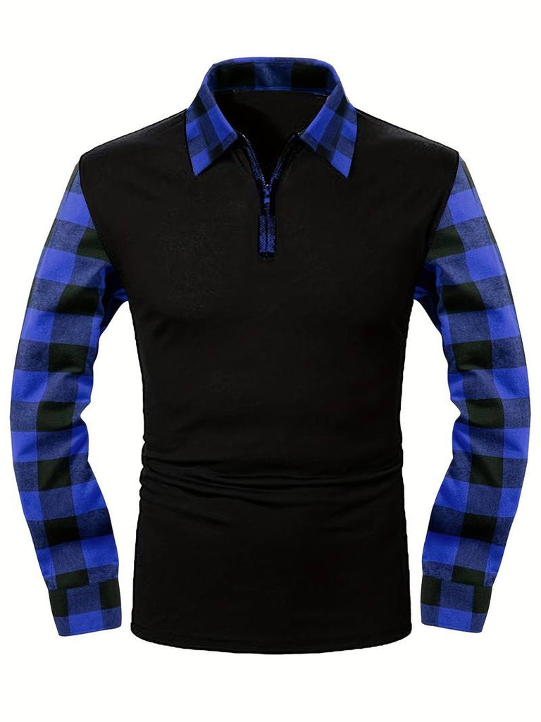 James long sleeve check flannel polo shirt-DESTINY