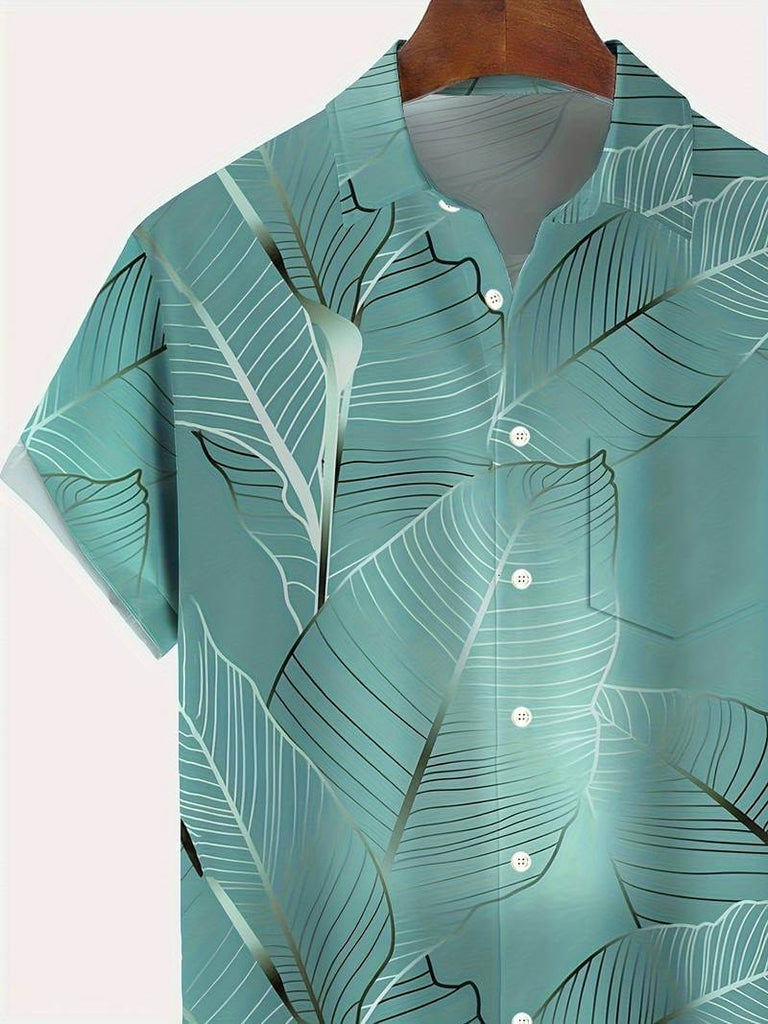 Aiden - plus size tropical leaf print hawaiian shirt-DESTINY