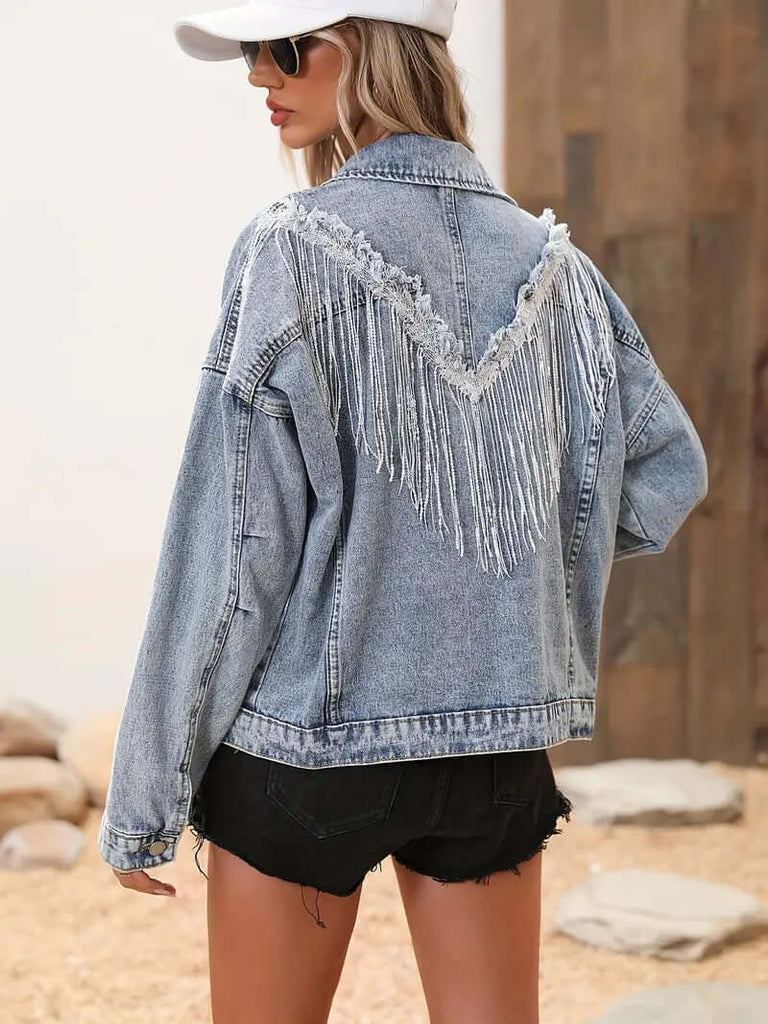 Light blue denim jackets with tassels and sequins-DESTINY