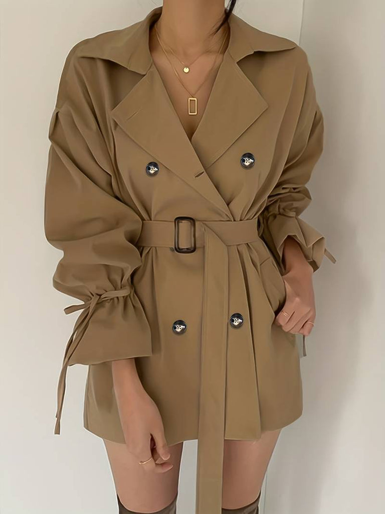 Mid-length, double-breasted trench coat with collar and belt - High-quality craftsmanship for durability - Perfect for chilly days-DESTINY