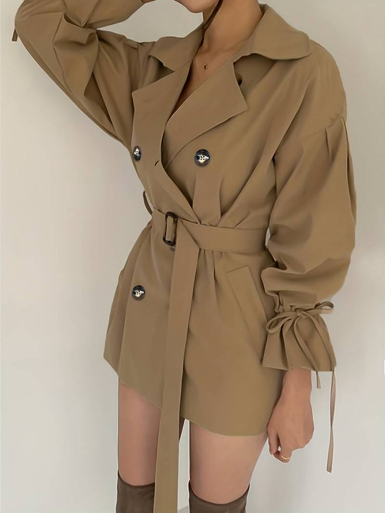 Mid-length, double-breasted trench coat with collar and belt - High-quality craftsmanship for durability - Perfect for chilly days-DESTINY