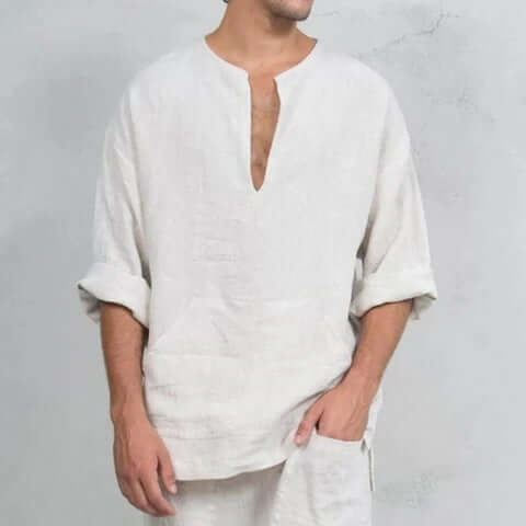 Dariusz - Ethnic loose linen T-shirt for men-DESTINY