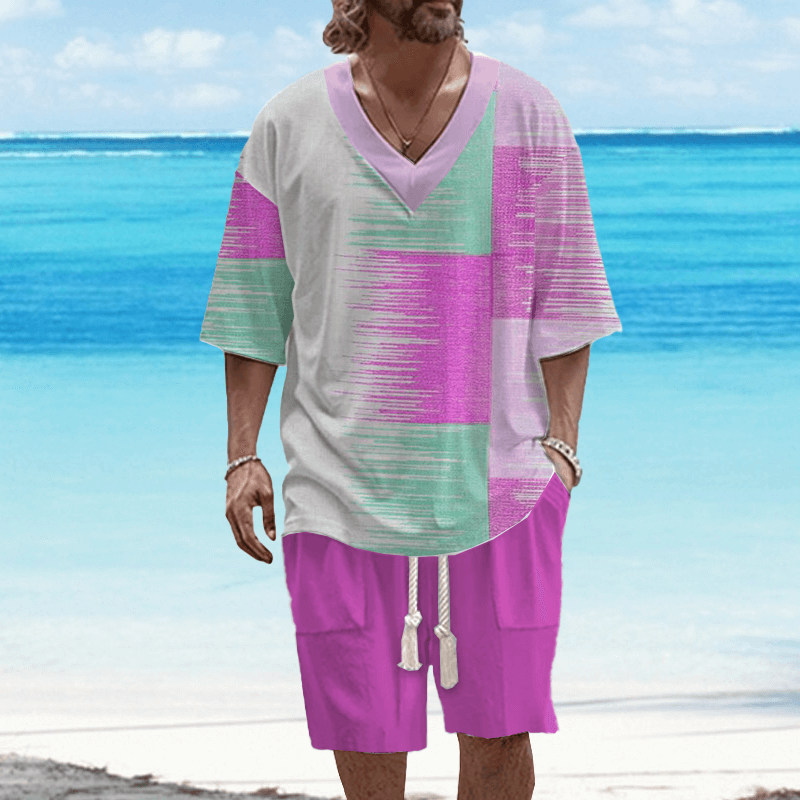 Men's Art Casual Printed Short Sleeve Set 83487397L-DESTINY