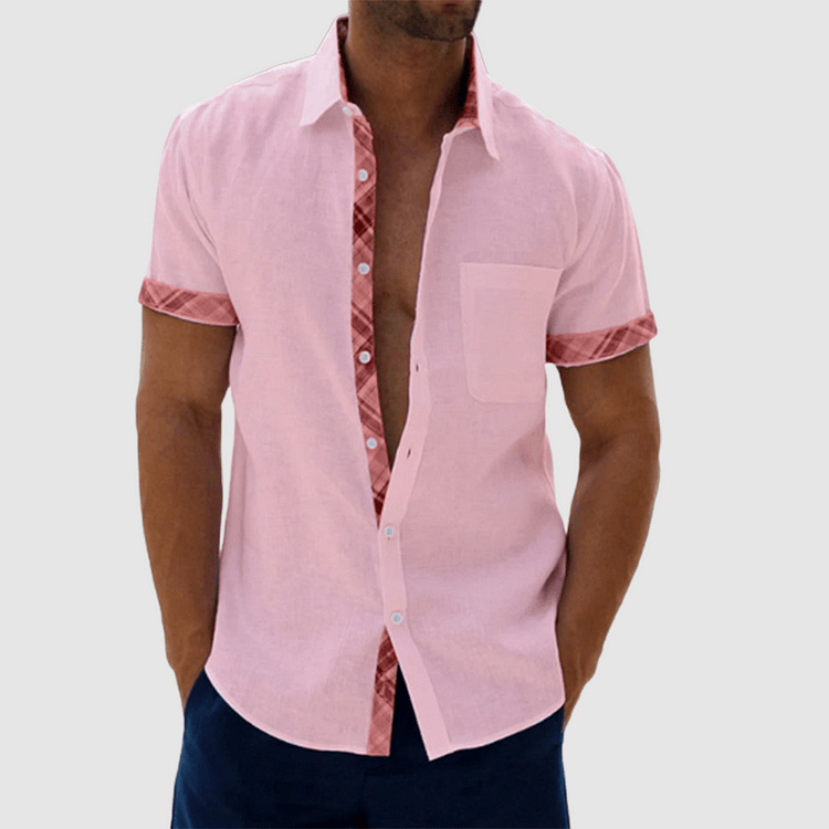 Finn - Summery linen-like shirt with checked collar and button placket-DESTINY